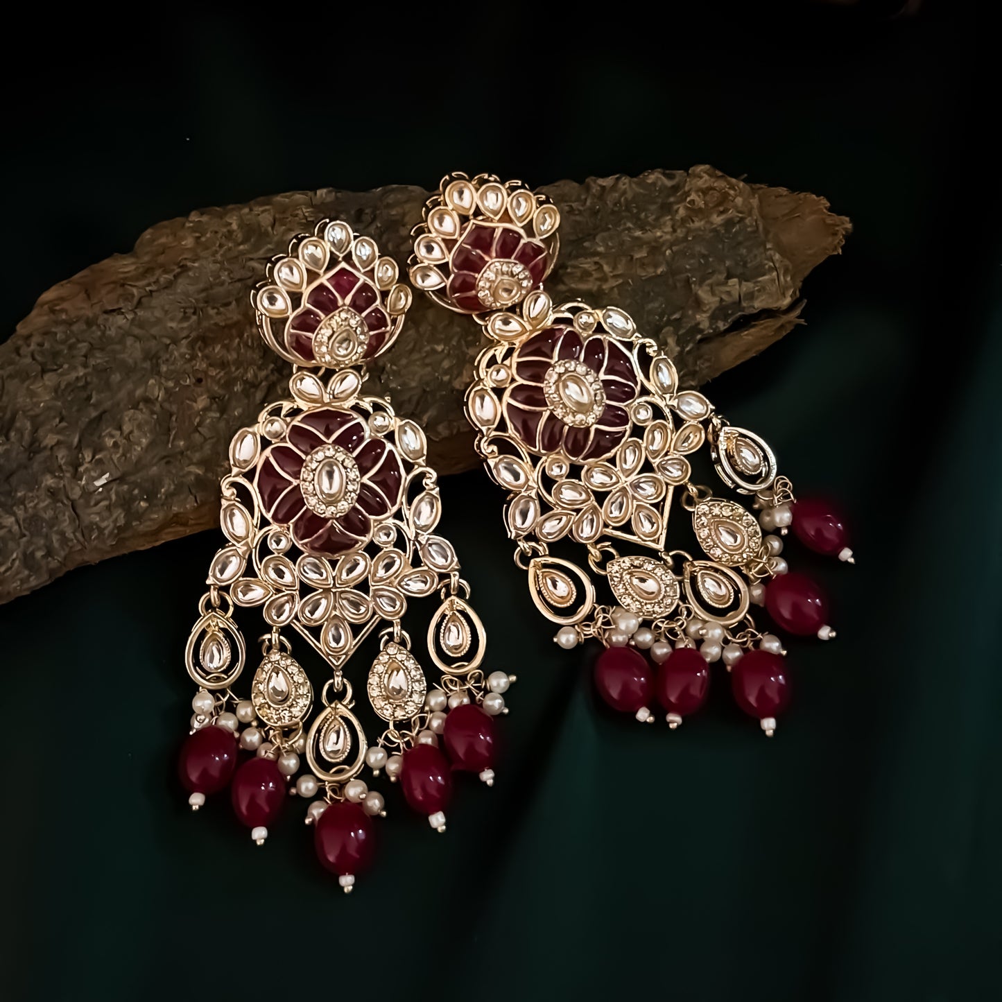 Medha Meenakari Pearl Chandbali Earrings - Pink