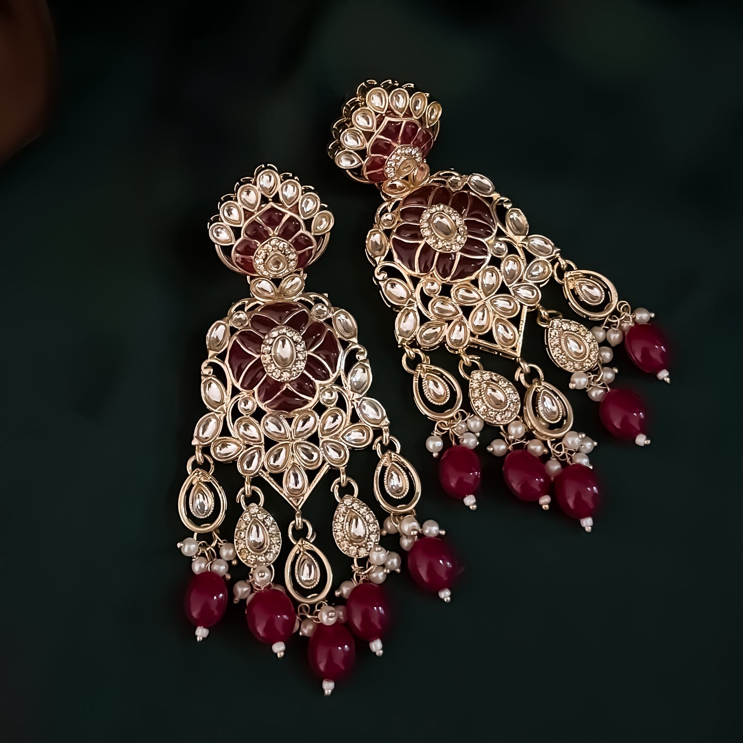 Medha Meenakari Pearl Chandbali Earrings - Pink