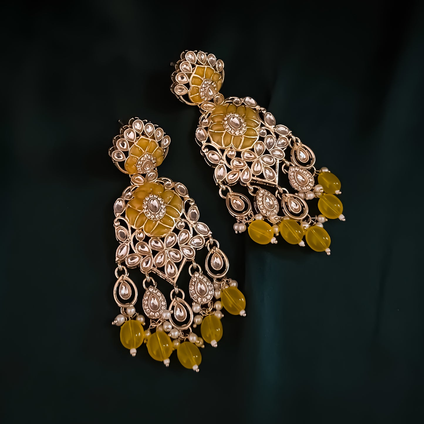 Medha Meenakari Pearl Chandbali Earrings - Yellow