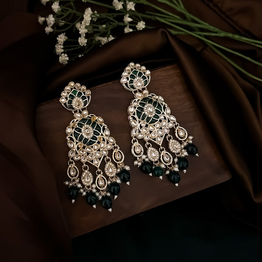 Medha Meenakari Pearl Chandbali Earrings - Green
