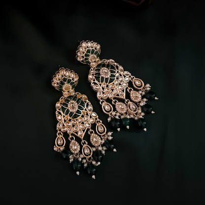 Medha Meenakari Pearl Chandbali Earrings - Green