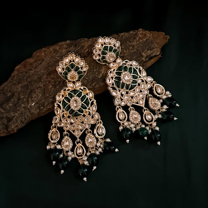 Medha Meenakari Pearl Chandbali Earrings - Green