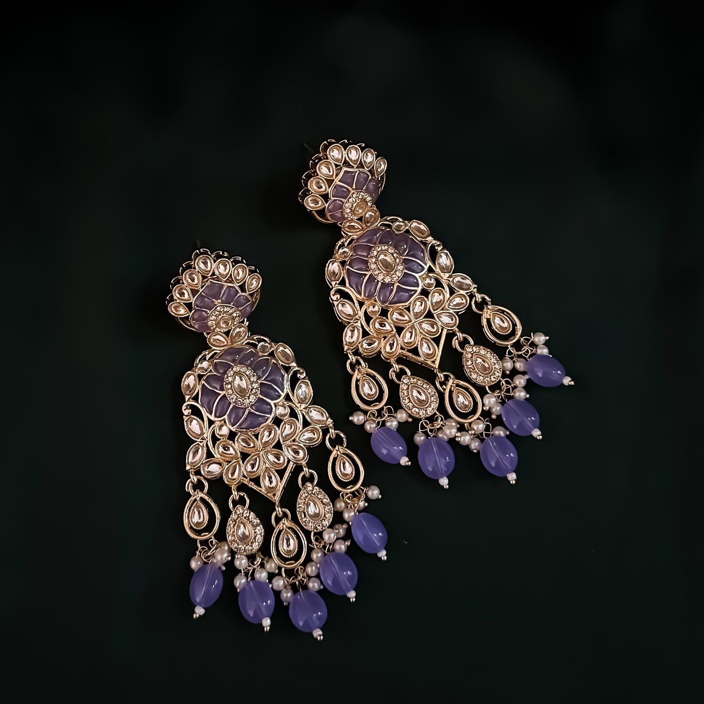 Medha Meenakari Pearl Chandbali Earrings - Lavender