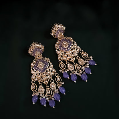 Medha Meenakari Pearl Chandbali Earrings - Lavender