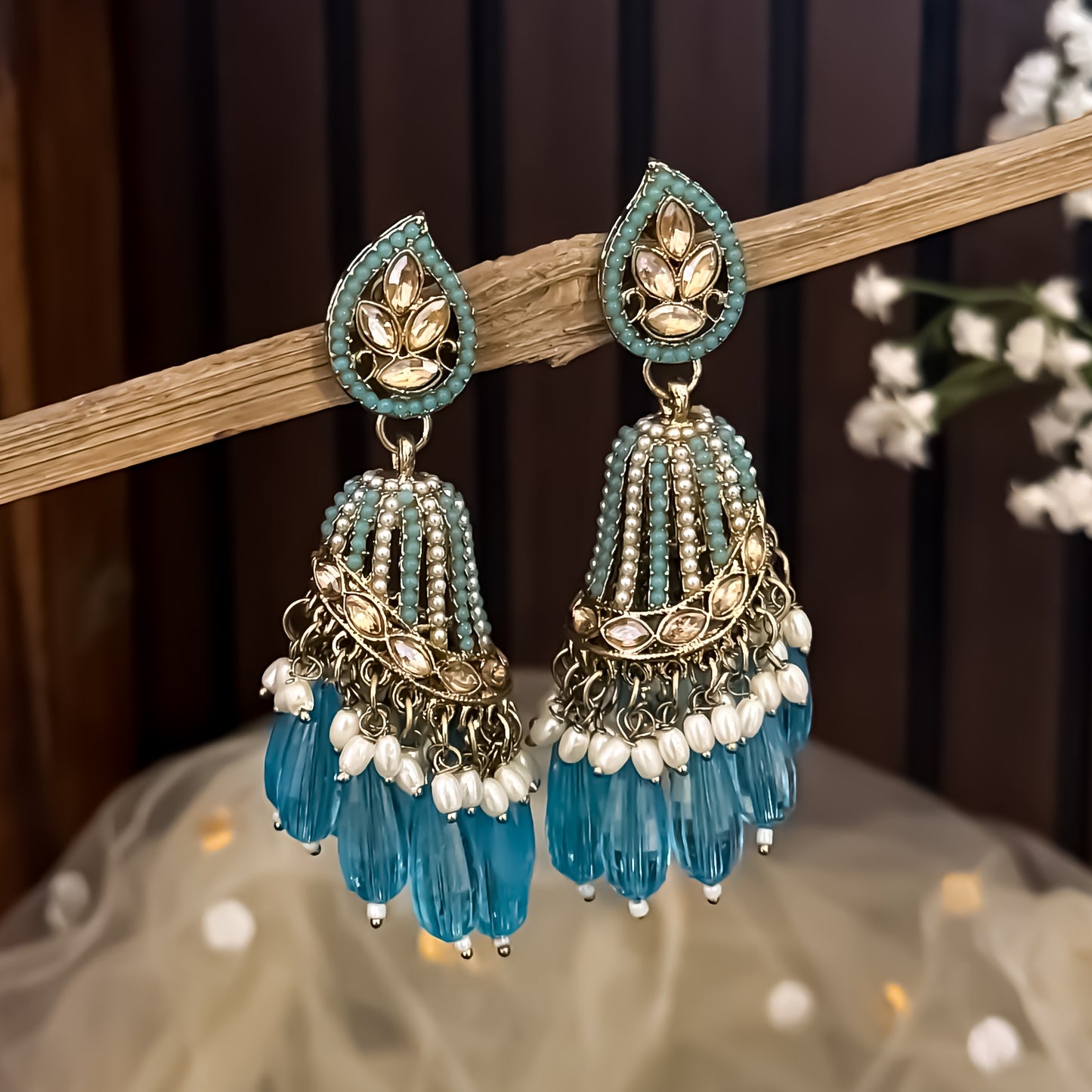Maheer Jadau Jhumka Earrings - Firozi