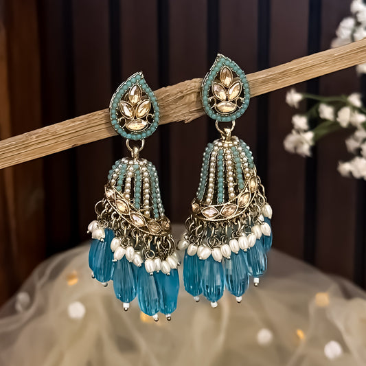 Maheer Jadau Jhumka Earrings - Firozi