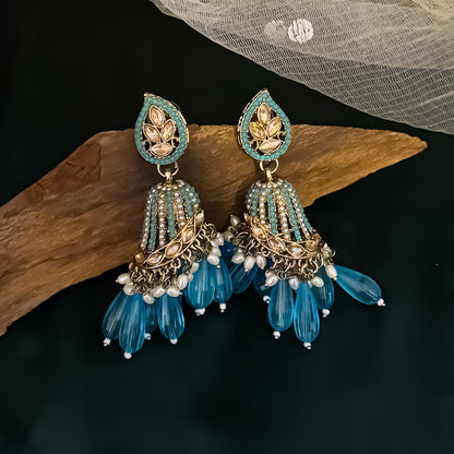 Maheer Jadau Jhumka Earrings - Firozi