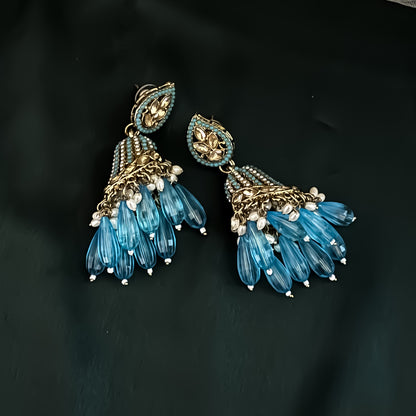 Maheer Jadau Jhumka Earrings - Firozi