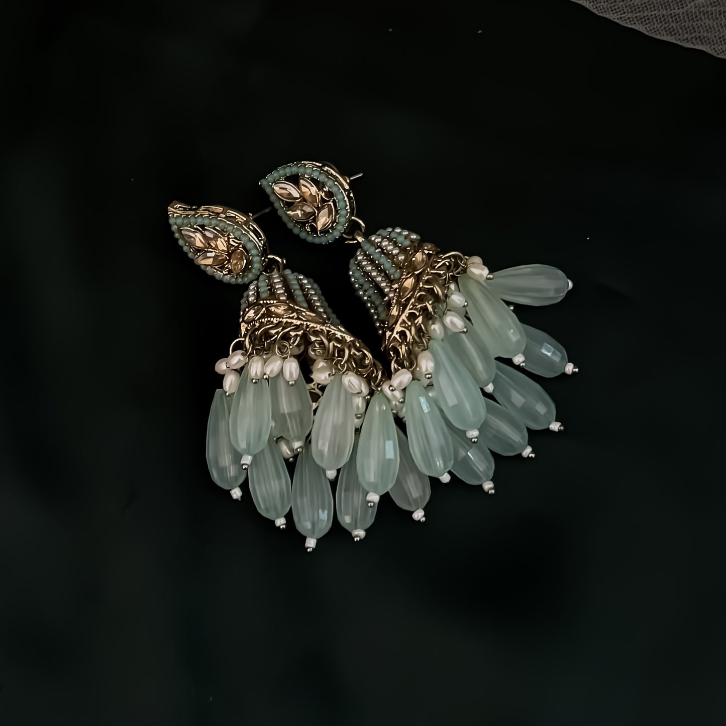 Maheer Jadau Jhumka Earrings - Ice Blue