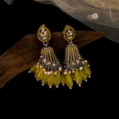 Maheer Jadau Jhumka Earrings - Yellow