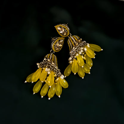 Maheer Jadau Jhumka Earrings - Yellow