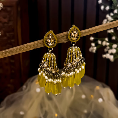 Maheer Jadau Jhumka Earrings - Yellow