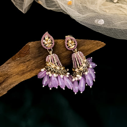 Maheer Jadau Jhumka Earrings - Lavender