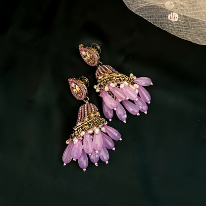 Maheer Jadau Jhumka Earrings - Lavender