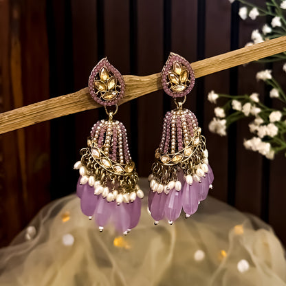 Maheer Jadau Jhumka Earrings - Lavender