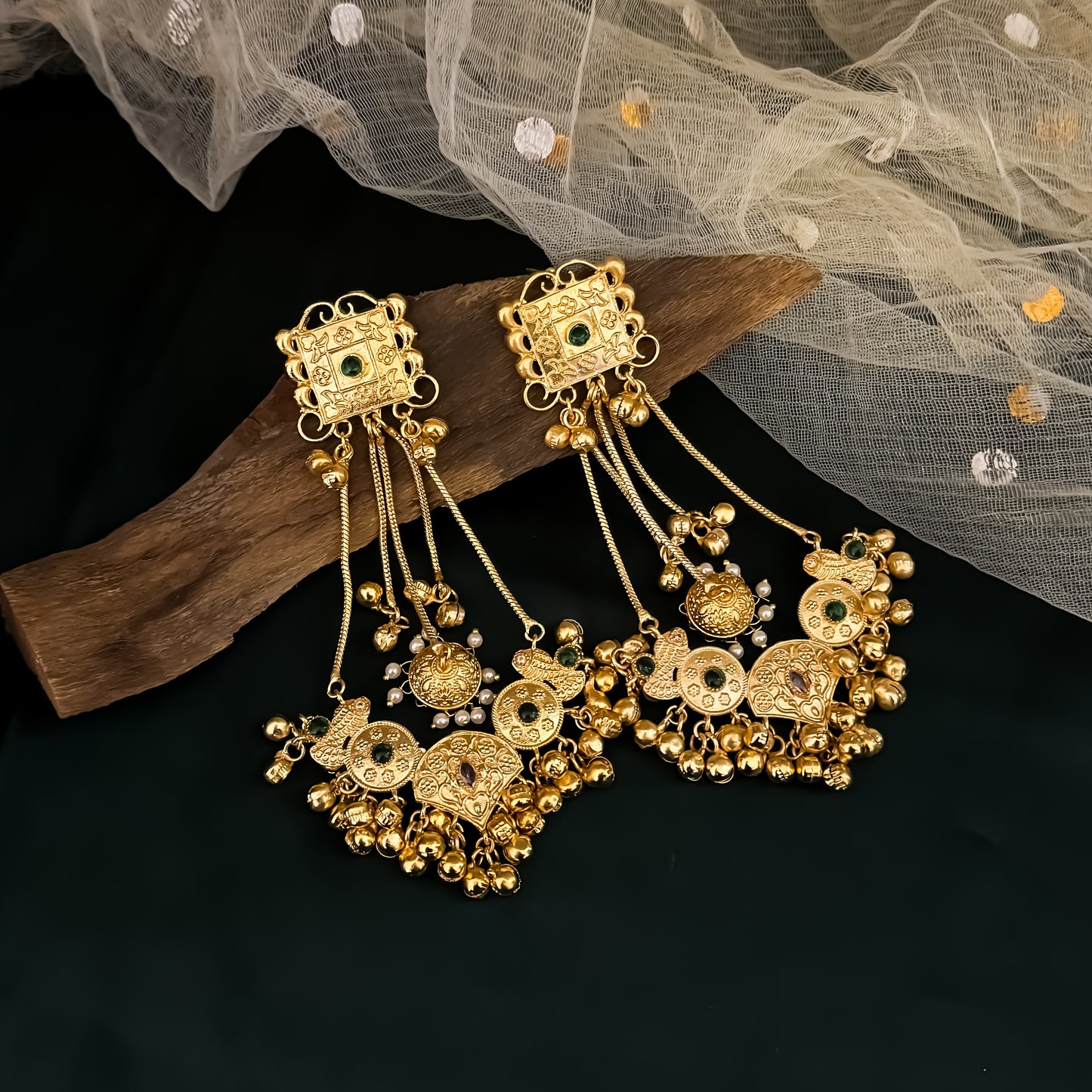 Kavyanshi Kashmiri Brass  Ghungroo Jhumka Earrings - Green