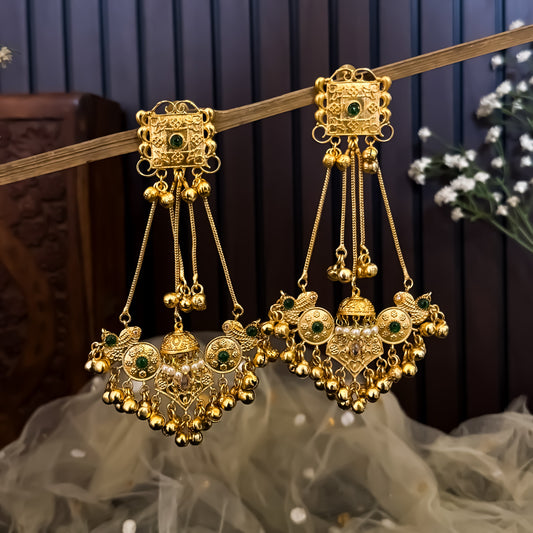 Kavyanshi Kashmiri Brass  Ghungroo Jhumka Earrings - Green