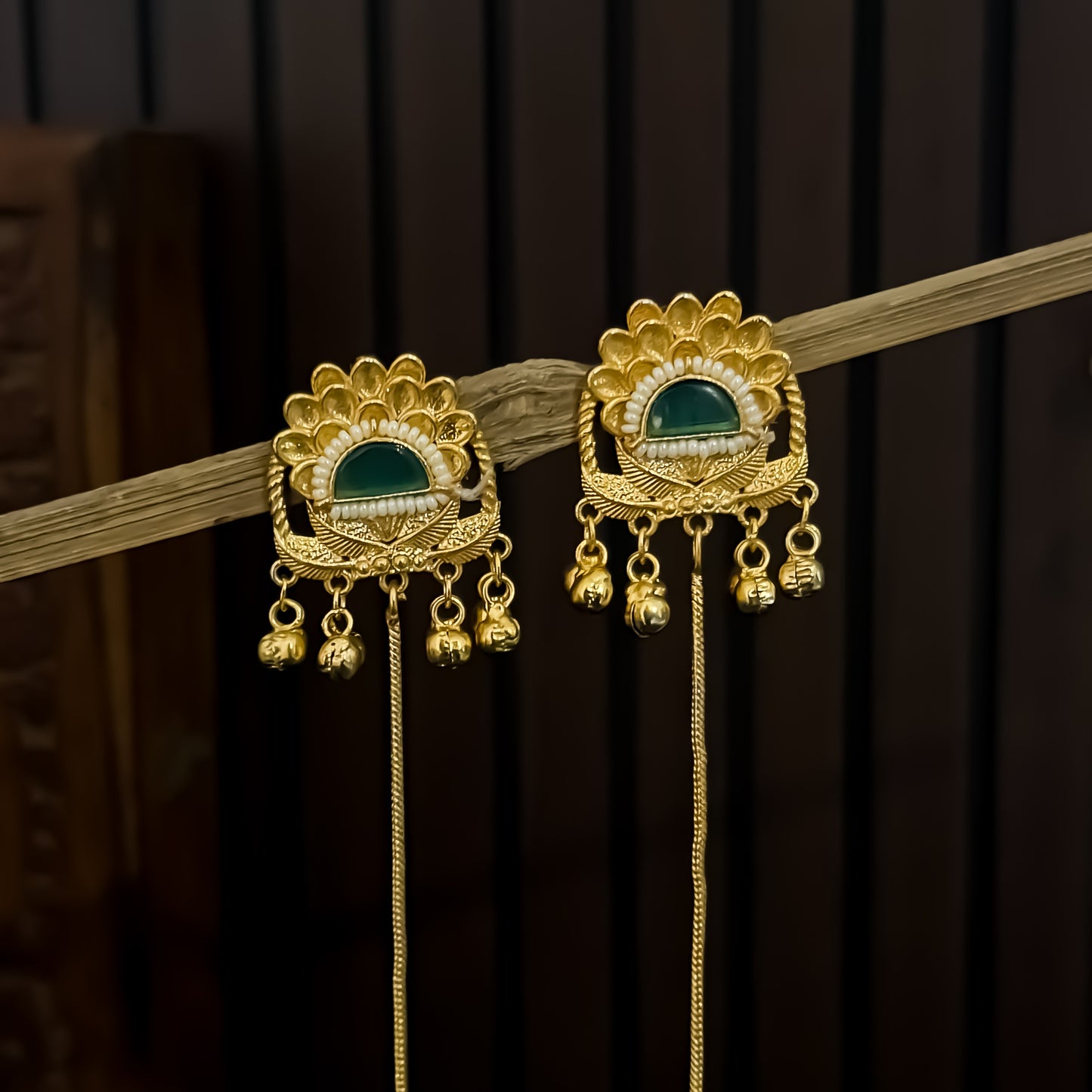 Nishita Premium Kashmiri Brass Ghungroo Dejhoor Earrings - Pastel green