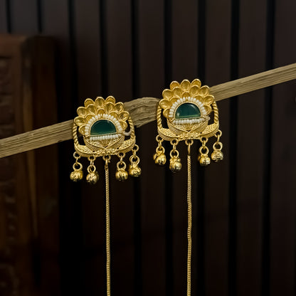 Nishita Premium Kashmiri Brass Ghungroo Dejhoor Earrings - Pastel green