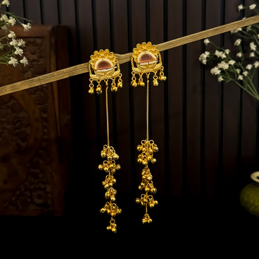 Nishita Premium Kashmiri Brass Ghungroo Dejhoor Earrings - Pastel Pink