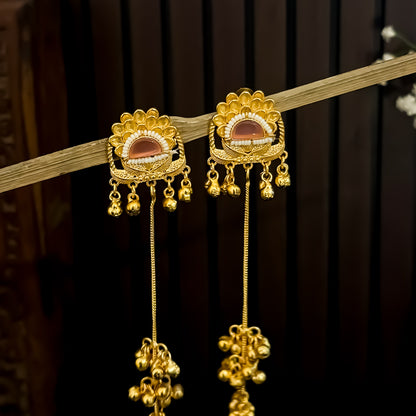 Nishita Premium Kashmiri Brass Ghungroo Dejhoor Earrings - Pastel Pink