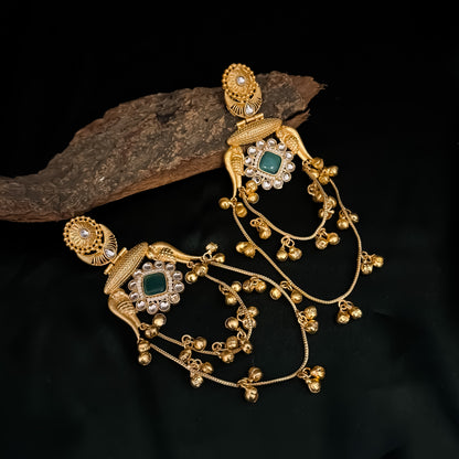 Rajitha Kashmiri Brass Ghungroo Chandbali Earrings - Pastel Green