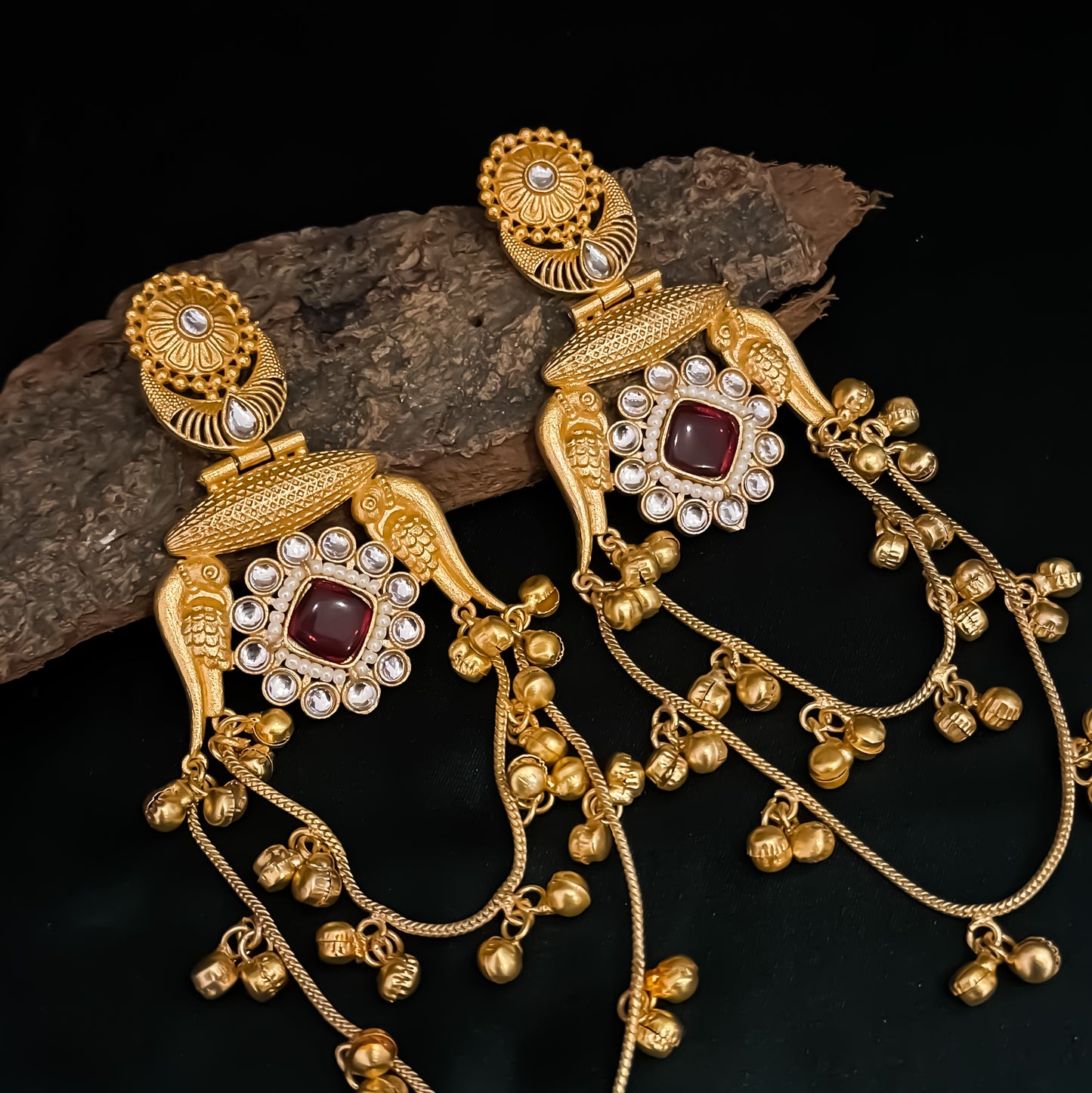 Rajitha Kashmiri Brass Ghungroo Chandbali Earrings - Maroon