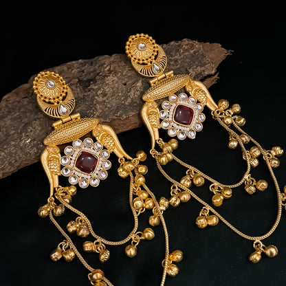 Rajitha Kashmiri Brass Ghungroo Chandbali Earrings - Maroon