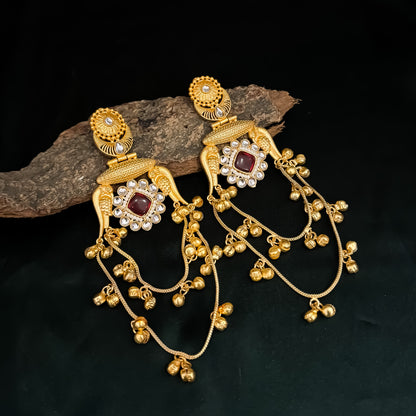 Rajitha Kashmiri Brass Ghungroo Chandbali Earrings - Maroon