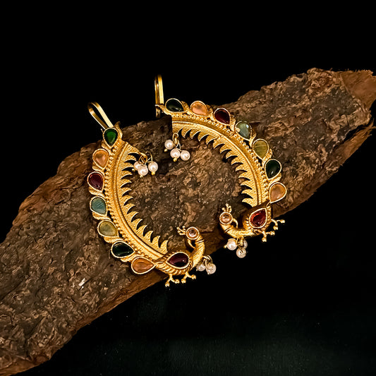 Breshna Premium Kashmiri Brass Earcuff Earrings - Pink & Green