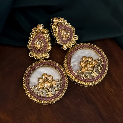 Itika Jadau MOP Chandbali Earrings - Lavender