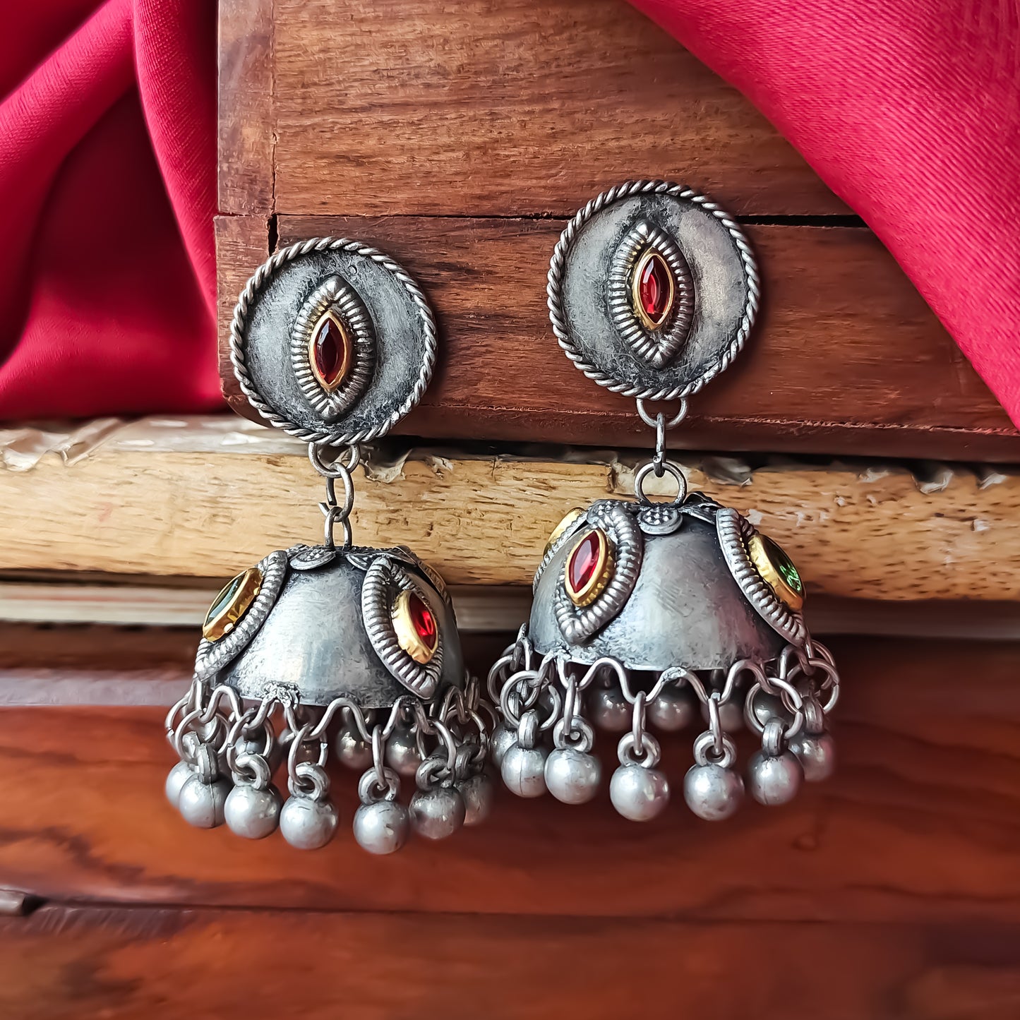 Manmeet Vintage Polish Jhumka Earrings - Multi
