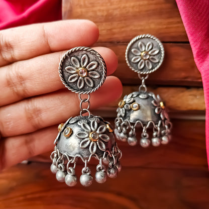 Manmeet Floral Vintage Polish Jhumka Earrings - White