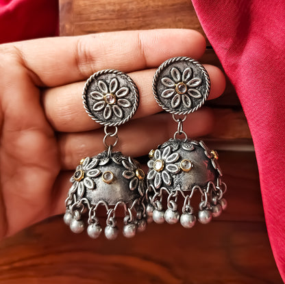 Manmeet Floral Vintage Polish Jhumka Earrings - White