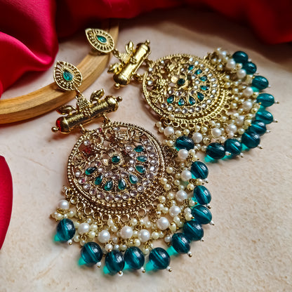 Preet Chandbali Earrings- Peacock Blue