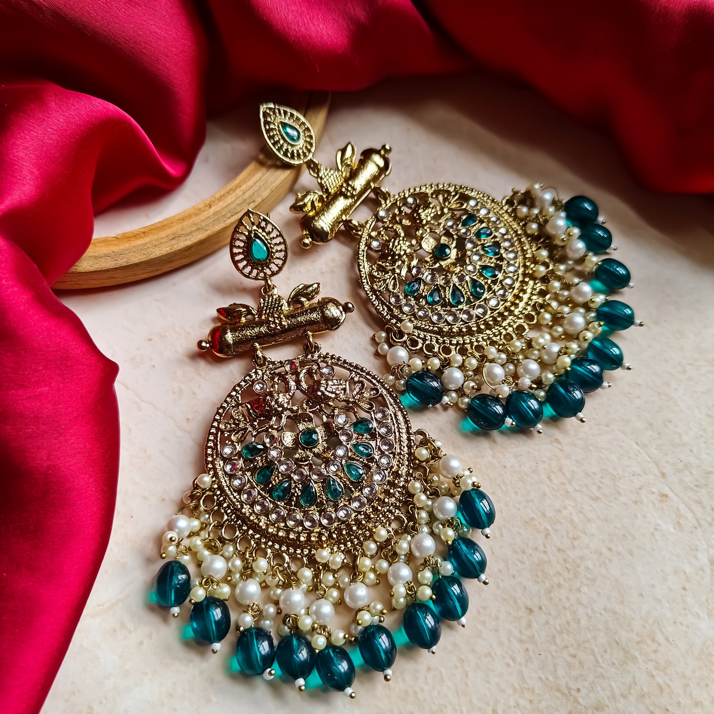 Preet Chandbali Earrings- Peacock Blue
