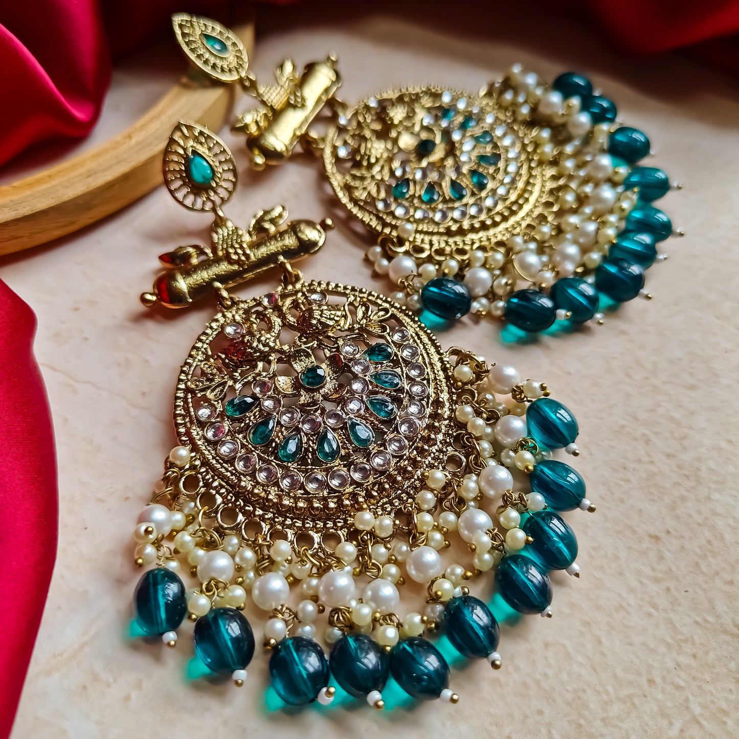 Preet Chandbali Earrings- Peacock Blue