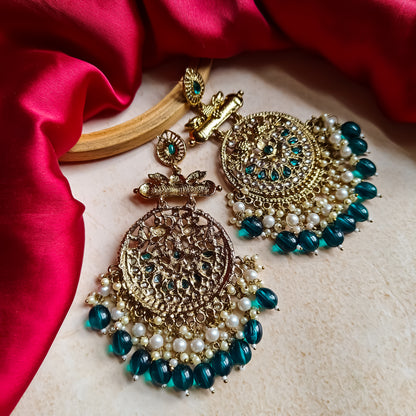 Preet Chandbali Earrings- Peacock Blue