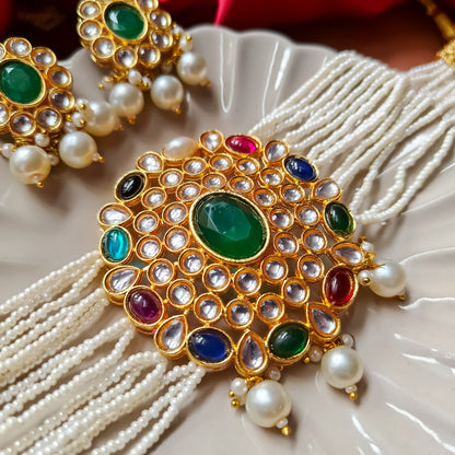 Neha Kundan Choker Necklace Set - Multi