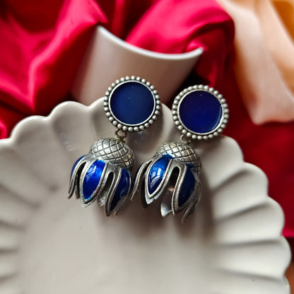 Kamal SLA Brass Meenakari Jhumka Earrings - Blue