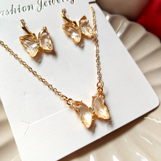 Butterfly Pendant Earrings Combo Set - Peach