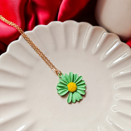 Daisy Pendant Earrings Combo Set - Green