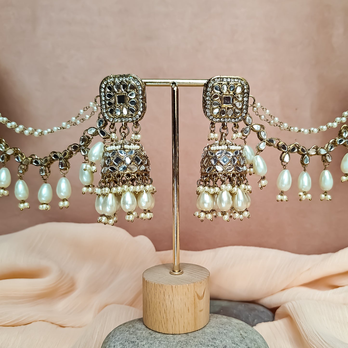 Mohika Mirror Jhumka Earrings with Sahara & Tika Set - Golden