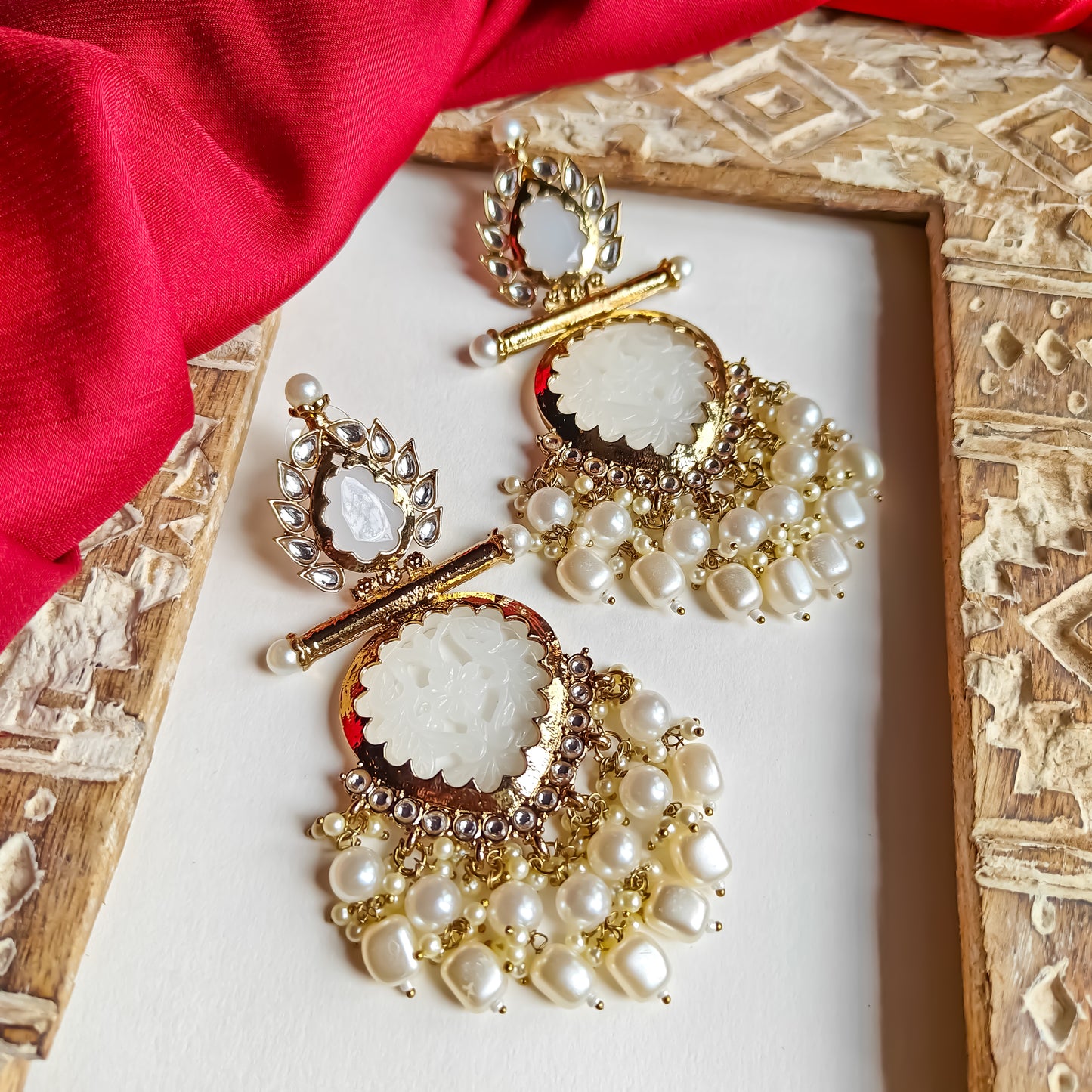 Shagun Cutwork Chandbali Earrings - Golden