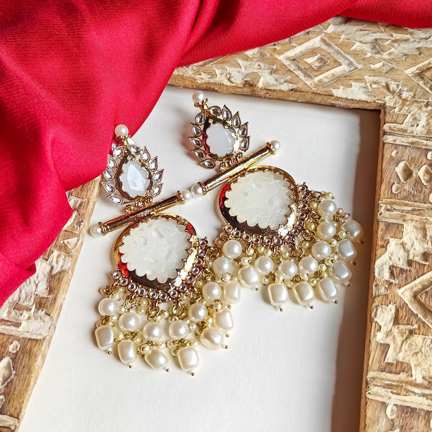 Shagun Cutwork Chandbali Earrings - Golden
