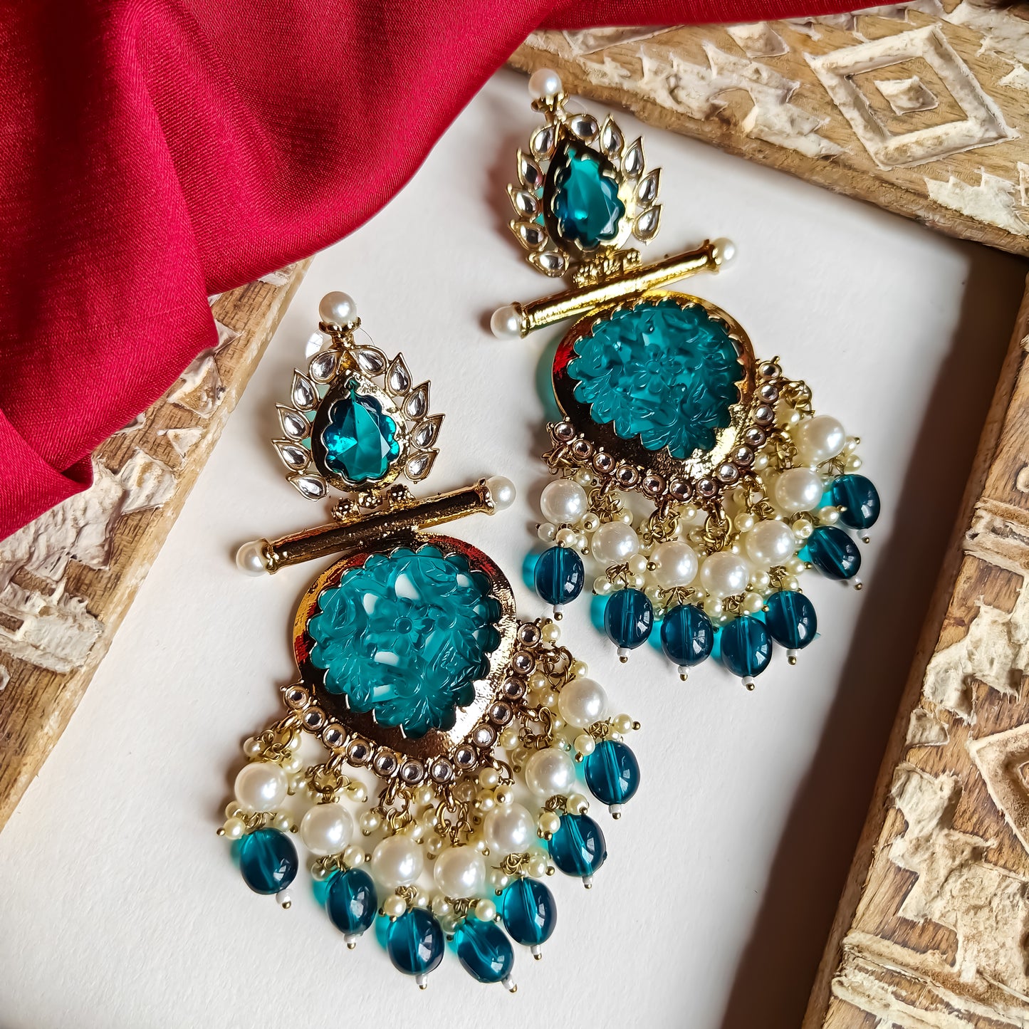 Shagun Cutwork Chandbali Earrings - Peacock Blue