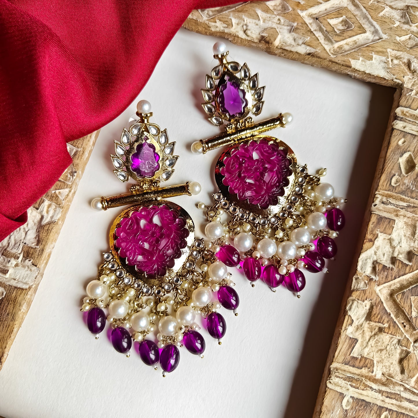 Shagun Cutwork Chandbali Earrings - Purple