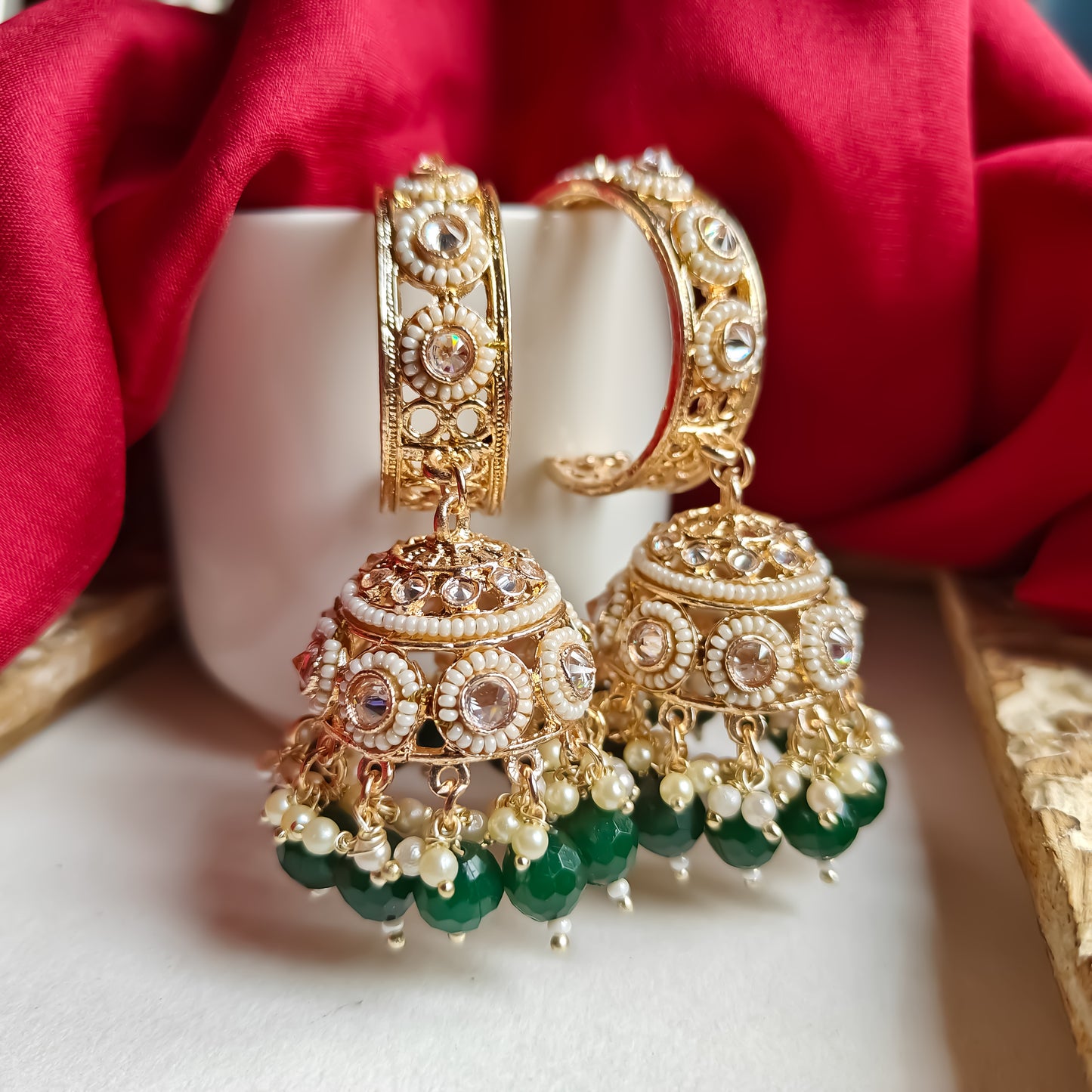 Amrina Premium Bali Jhumka Earrings - Green