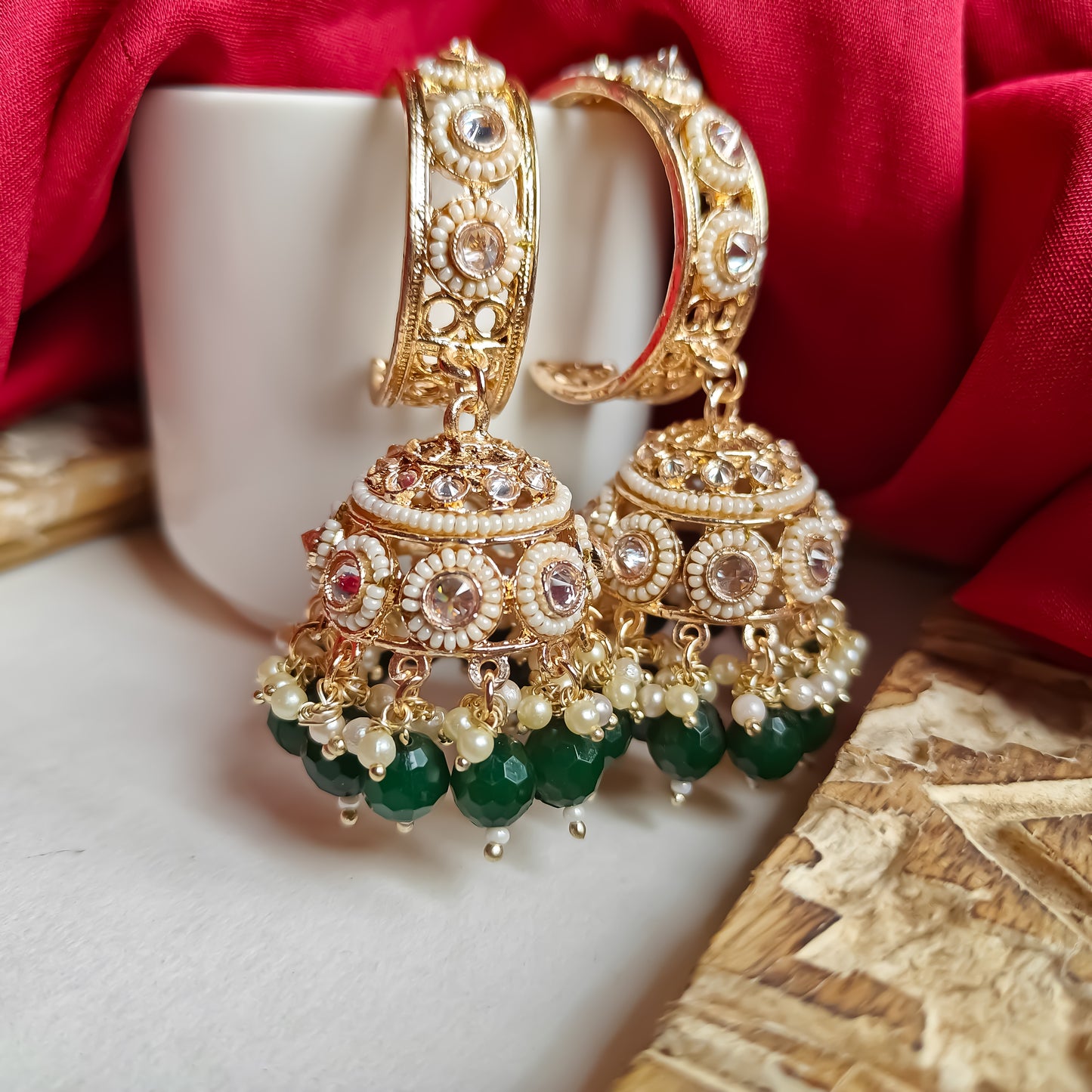 Amrina Premium Bali Jhumka Earrings - Green
