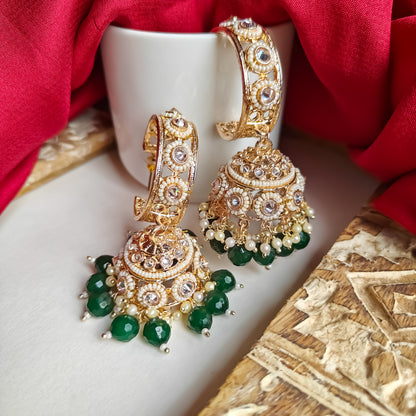 Amrina Premium Bali Jhumka Earrings - Green